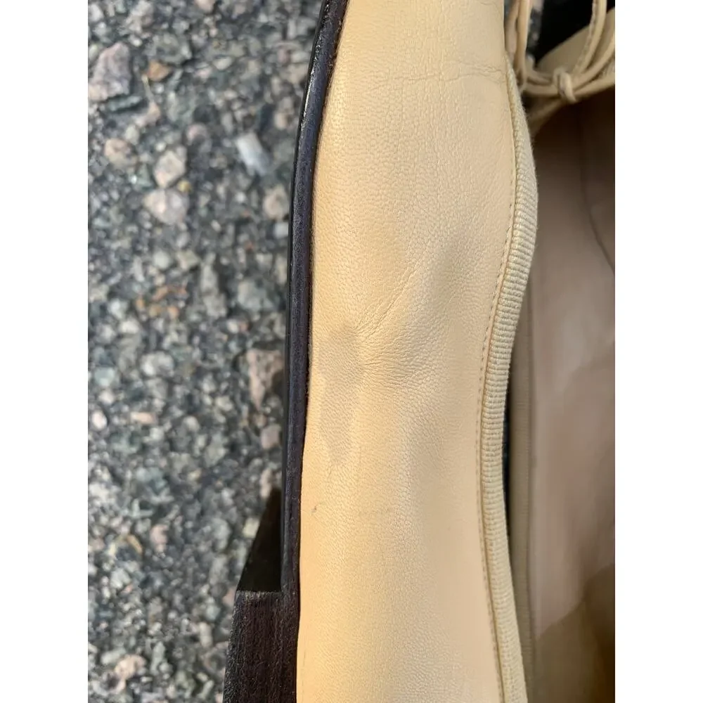 Authentic Chanel Lambskin Leather Ballet Flats EU 36 Two Tone Beige Black CC Tan